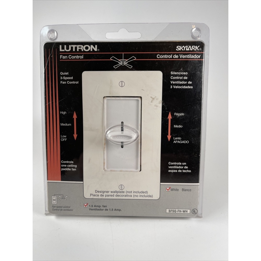 Lutron Skylark SFSQ-FH-WH 1.5-Amp Single-Pole 3 Speed Fan Control - White NEW